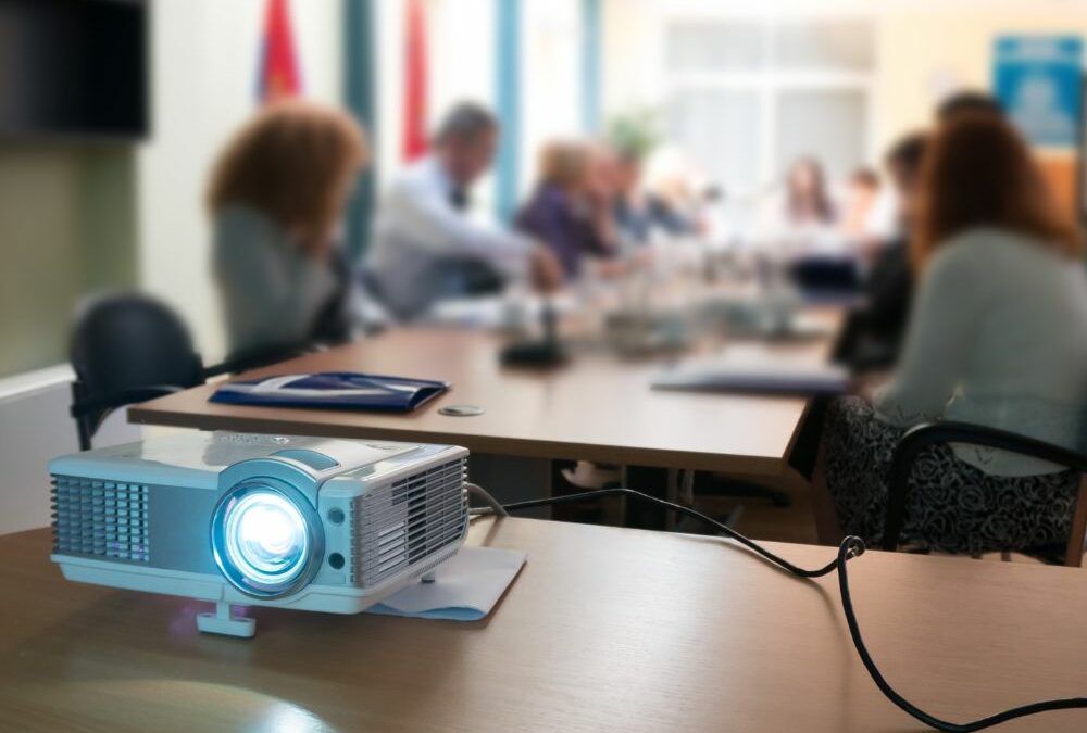 Projector on a table in an office