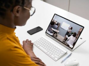 Student on a video conference with a teacher