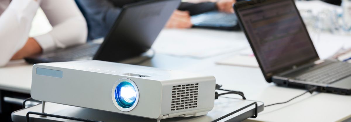 Projector on a table in an office