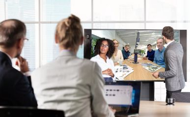 On and off-site teams working together on a video conference