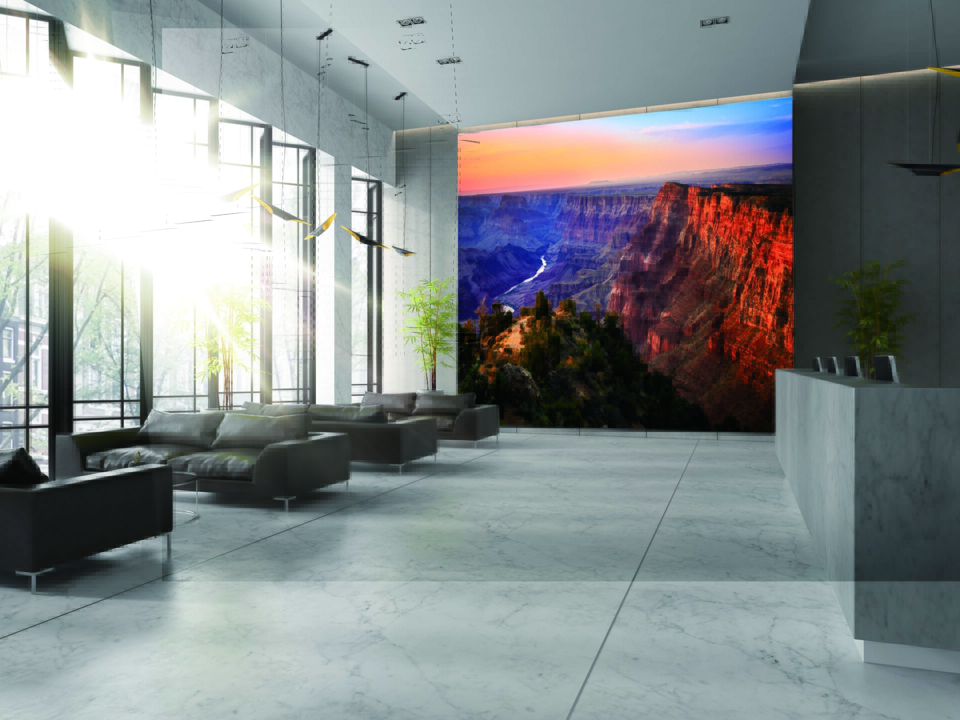 Samsung video wall display in a lobby